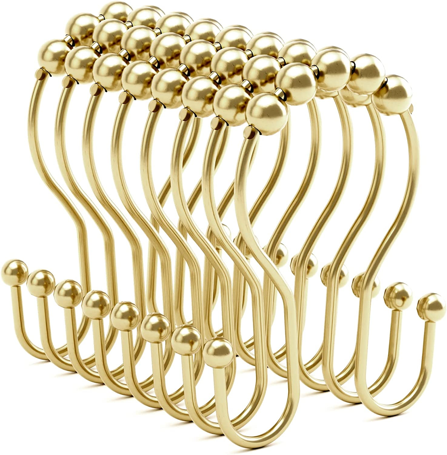 Brass Shower Curtain Hooks, Set Of 12 Metal Shower Rings Gold Decorative,  Premium Rust Resistant S Shaped ?hooks Hangers For Bathroom Curtains,clothin