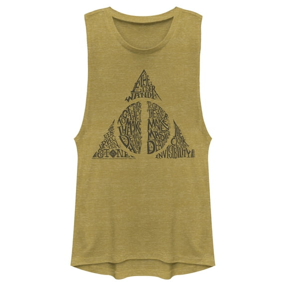 Junior's Harry Potter Deathly Hallows Secret Festival Muscle Graphic Tee Gold Heather Small