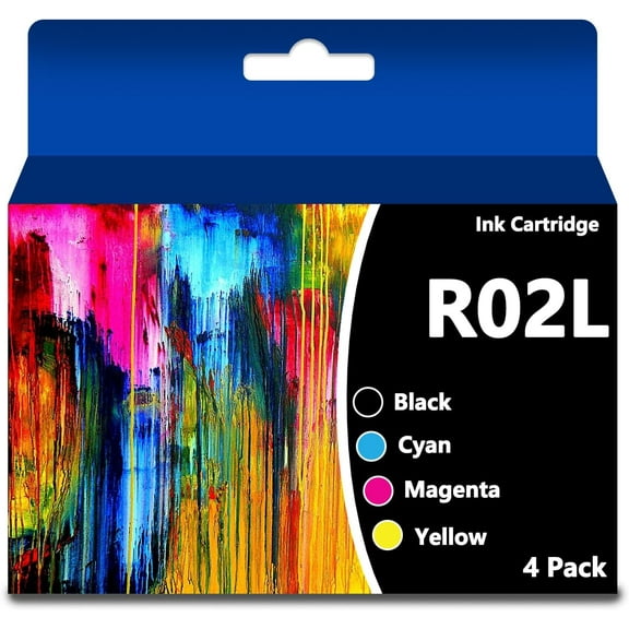EPSON R02L Ink Cartridges with Chip Works with Workforce Pro ET-8700 Printers(4packs，Black,Yellow,Magenta,Cyan)