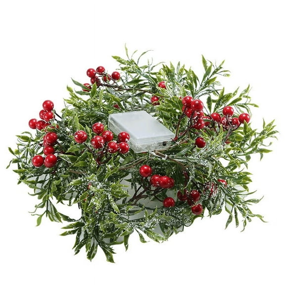 Christmas Garland with Lights 3M Christmas Garland with Red Berries Green Holly Leaves Pre Lit Garland for Indoor Xmas Decoration Battery Operated Lighted Garland for Mantle Fireplace Stair