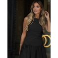 thumbnail image 5 of Women Dresses Cute Sleeveless Boat Neck Bowknot Ruffle Pleated A Line Flowy Zipper Mini Dress Black XS, 5 of 9