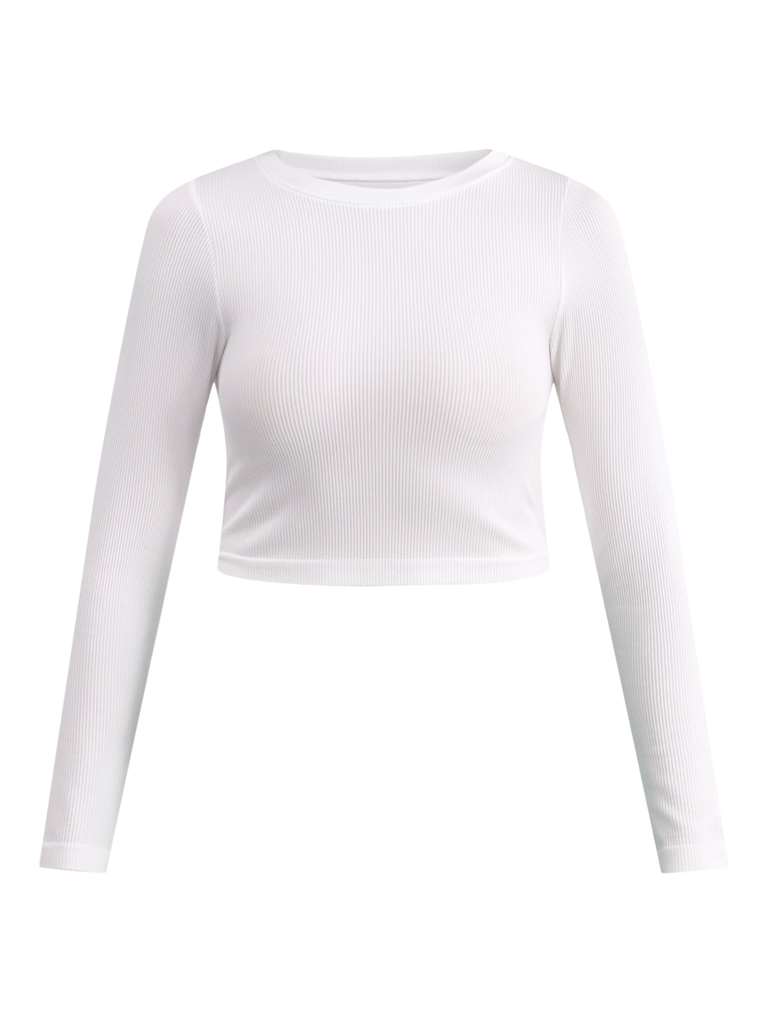 No Boundaries Seamless Ribbed Tee with Long Sleeves, Women's XXS-XXL