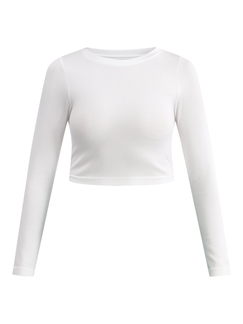 No Boundaries Women's Seamless Ribbed Long Sleeve Tee, Soft