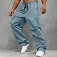 thumbnail image 3 of Wavsuf Cargo Pants for Men, Multi Pockets Casual Outdoor Straight Type Pleated Loose Fit Everyday Trousers Light Blue 3XL, 3 of 8