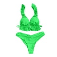 thumbnail image 5 of Wycnly Sexy Swimsuits for Women Bikini Sets Ruffle Strappy 2 Pieces Swimsuits Split Bathing Suits Sleeveless V-Neck Solid Swimwears Green S Clothes, 5 of 7