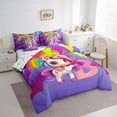 thumbnail image 3 of Manfei Unicorn Initial 7pcs Bedding Comforter Set,Cartoon Unicorn Queen Bedding Sets Super Cozy,Galaxy Stars Queen Sheet Sets,Ultra Soft Kawaii Room Decor,Reversible, 3 of 7