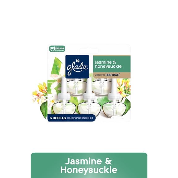 Glade PlugIns Scented Oils Air Freshener Refills, Jasmine & Honeysuckle, Fresh Collection, 0.67 fl oz Each, 5 Refills
