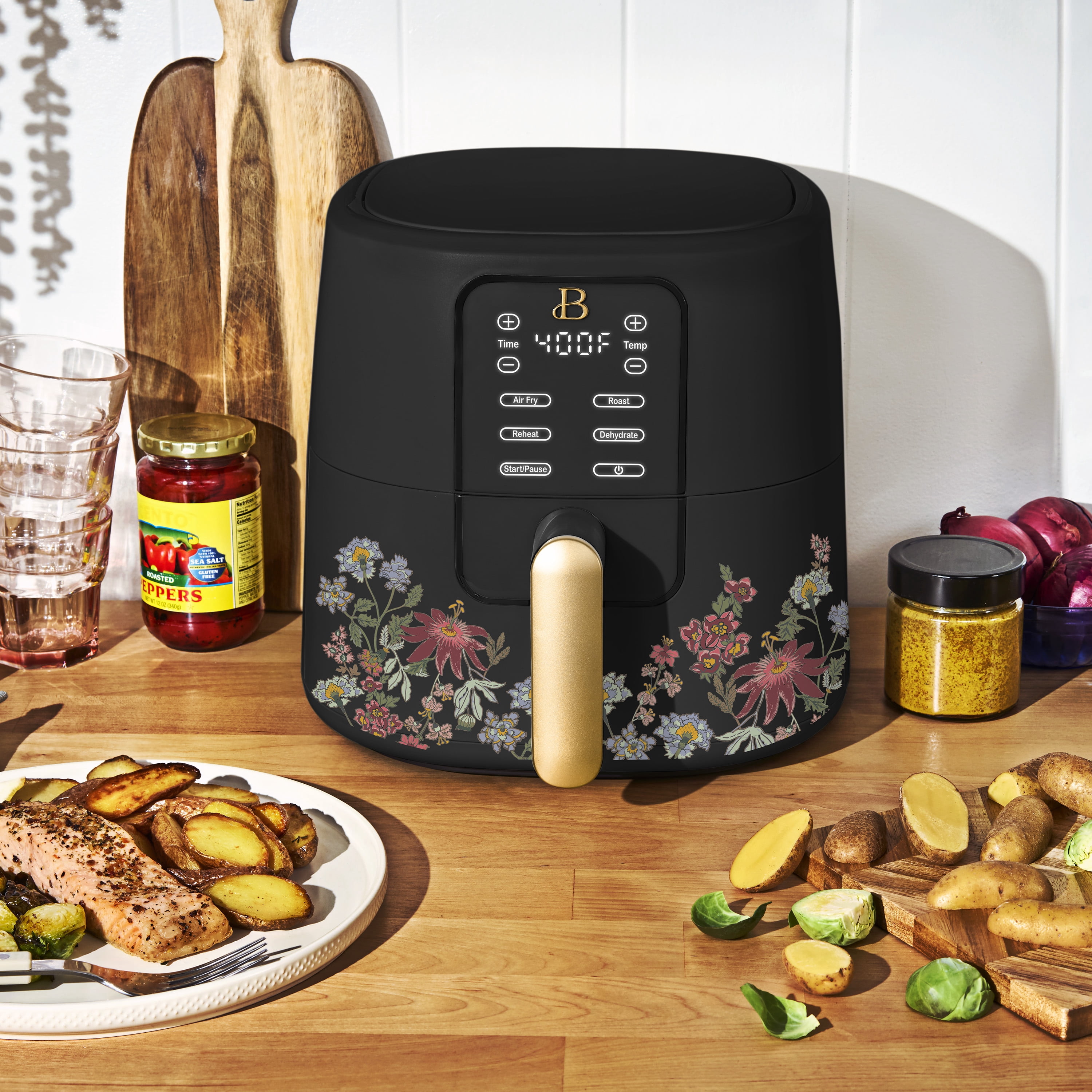 Beautiful 6 Qt Air Fryer with TurboCrisp Technology, EverGood Non-Toxic Ceramic Nonstick Coating, Wildflower Black Sesame by Drew Barrymore