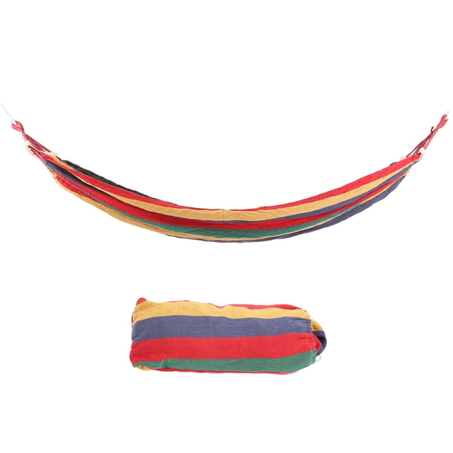 Hamaca portátil para acampar, ligera, para viajes al aire libre, con barra esparcidora de madera dura, color rojo con rayas de colores