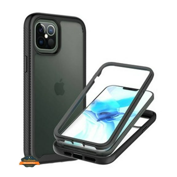 For Apple iPhone 12 Pro Max (6.7") Full Body Armor Slim Hybrid Double Layer Hard PC   TPU Transparent Back Rugged Phone Case Cover by Xpression - Clear / Black