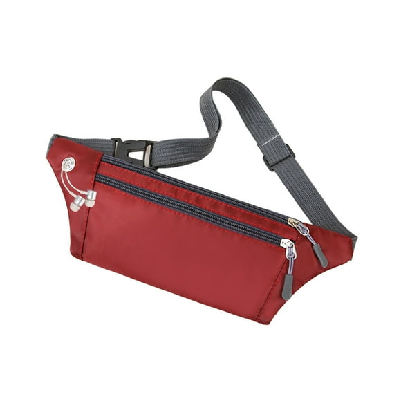 WLOELOEW Red Fanny Pack For Women Men Water Proof Crossbody Belt Bag With 3 Zipper Pockets Adjustable Strap For Travel Cycle Run Red