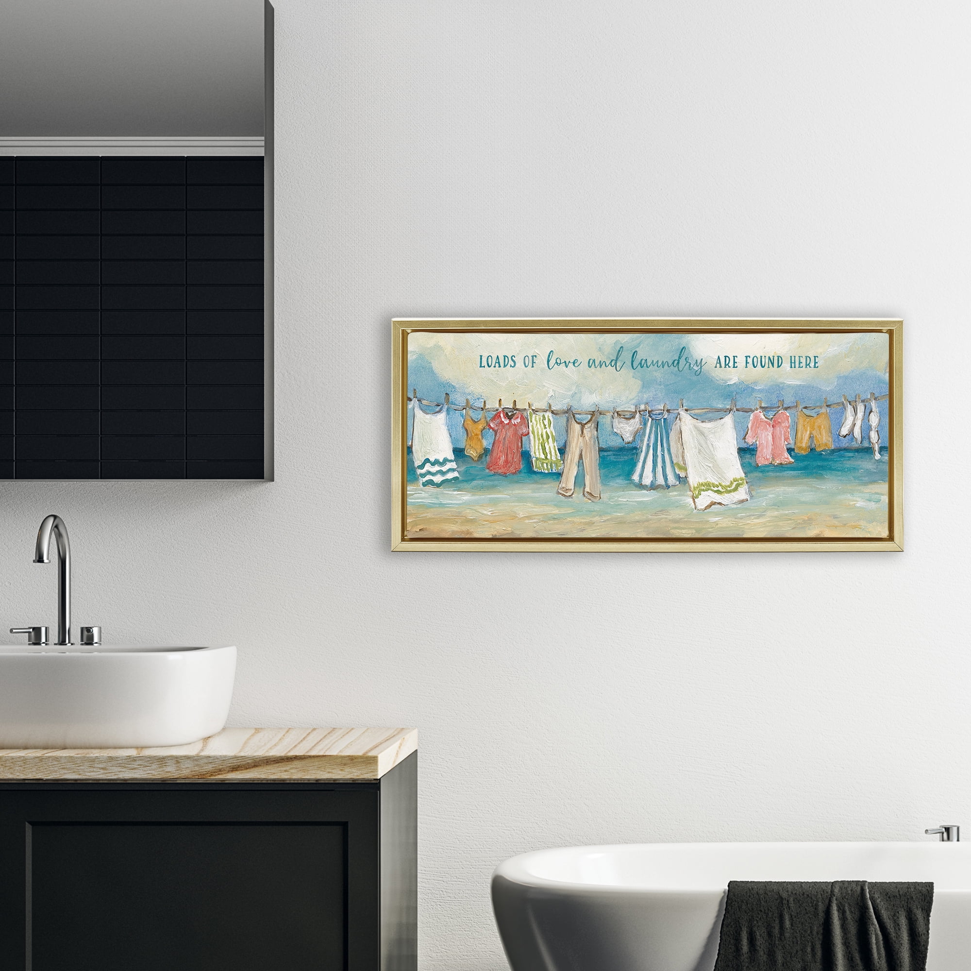 Stupell Industries Laundry By The Sea Gold Framed Floater Canvas Wall Art, design by Charlene Olson
