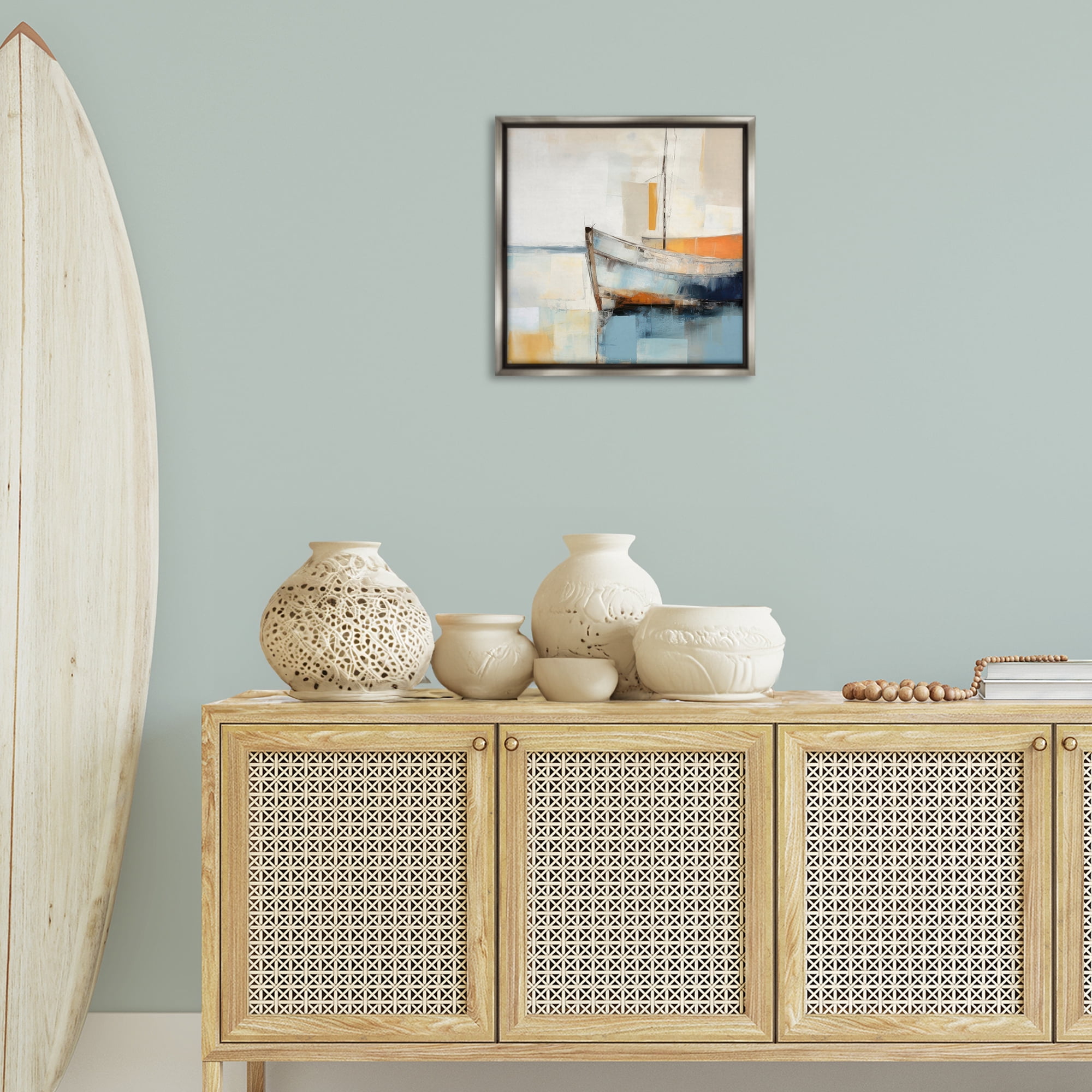 Stupell Industries Coastal Charm Expedition Nautical & Beach Painting Gray Floater Framed Canvas Art Print Wall Art, 18 x 18