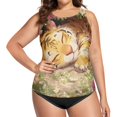 thumbnail image 4 of Women's Printed Tankini Top - High Elasticity Slim-Fit Swimsuit with Removable Straps & Cups, Perfect for Beach & Pool Parties，A Cute Tiger, 4 of 7