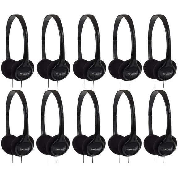 Koss KPH7 Lightweight Portable On-Ear Headphones Bundle (Black, 10-Pack)
