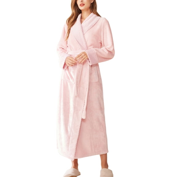 SWSMCLT Women's Fleece Bathrobe Pjs Long Thick Comfy Warm Sleeping Pajamas Long Sleeve Lounge Fall Medium Pink Small-Medium