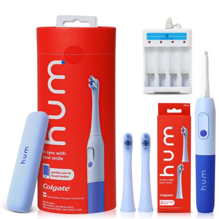 Colgate hum Smart Battery Toothbrush- Sonic Electric Toothbrush for Adults with Battery Charger- Having 3 Cleaning Modes & 2-Minute Built-In Timer- Travel Toothbrush with Case & 2 Refill Heads-Blue