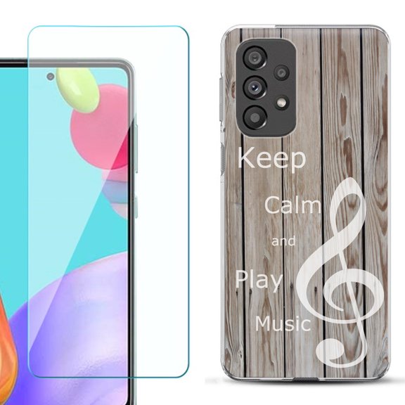 Slim-Fit Gel TPU Phone Case for Samsung Galaxy A33 5G, with Tempered Glass Screen Protector, by OneToughShield ® - Wood/Music