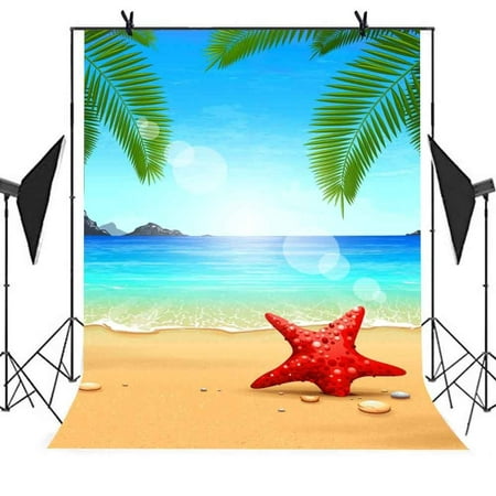 Image of HelloDecor 5x7ft Summer Beach Photography Backdrop Starfish Coco Beach Sea Blue Sky Picture Party Photo Booth TV Wall Curtain Studio Props Background