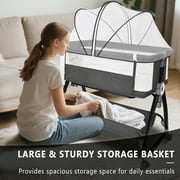 Baby Bassinet, HDJ Baby Bedside Sleeper Bassinet with Storage Basket for Infant, Bedside Crib for 0-6 Months, Dark Gray