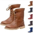 thumbnail image 3 of Women's Vintage PU Leather Snow Boots, Waterproof Warm Lining Mid-Calf Boots for Winter, Comfortable Retro Style Boots for Women, 3 of 7