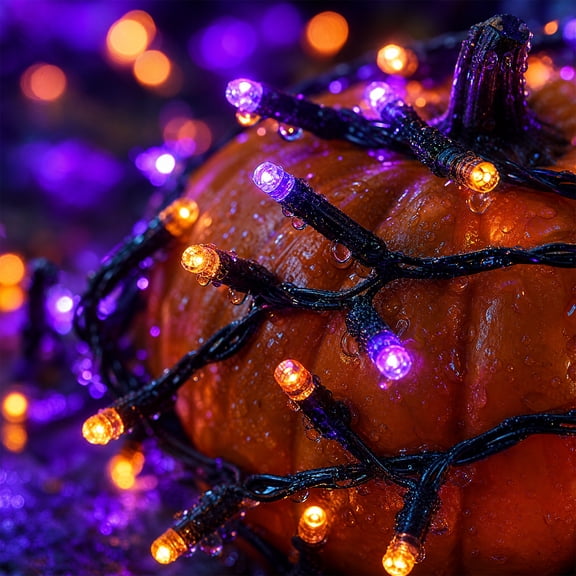 12m 100LED Orange Purple Halloween String Lights, 8 Lighting Modes Fairy Lights, Plug In Waterproof Decor Light, Yard Mantel Window Halloween Party Lighting