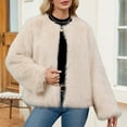 thumbnail image 2 of Juebong Women Faux Fur Coat Fluffy Long Sleeve Open Front Cropped Furry Jacket Shaggy 2025 Warm Parka Winter Outwear Beige,XXXL, 2 of 8
