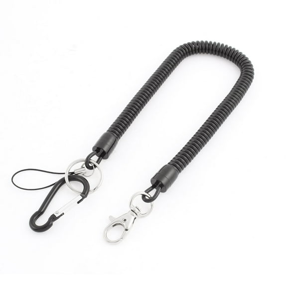 Unique Bargains Carabiner Hook  Stretchy Coil Keyring Key Chain w Lobster Clasp Black