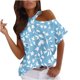 thumbnail image 2 of Puntoco Mujer Casual Camiseta Impreso Manga Corta Cuello Redondo Hombro Frío Pullover Blusa tops Puntoco Puntoco-1751, 2 of 5