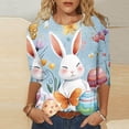 thumbnail image 4 of Women's Blouses Dressy Casual,Easter Shirts for Women Cute Bunny Print Tops 3/4 Sleeve Casual Crewneck Pullover Holiday Blouses, 4 of 6