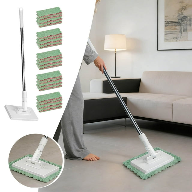 BotaniNest Pressure Clamping Wiper No Hand Washing ONE Button To Change Automatic Clamping Cloth Floor Wiper With Reusable Microfiber Towels