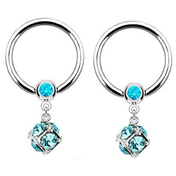 Nipple Ring CZ Dangle Captive Bead Body Jewelry Pair 14 Gauge 1/2"