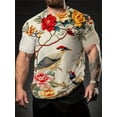thumbnail image 2 of Men'S Casual Round Neck T-Shirt Featuring a 3D Bird And Peony Flower Print, Regular Short Sleeves for Summer, Adult Top, Available in Plus Sizes, 2 of 7