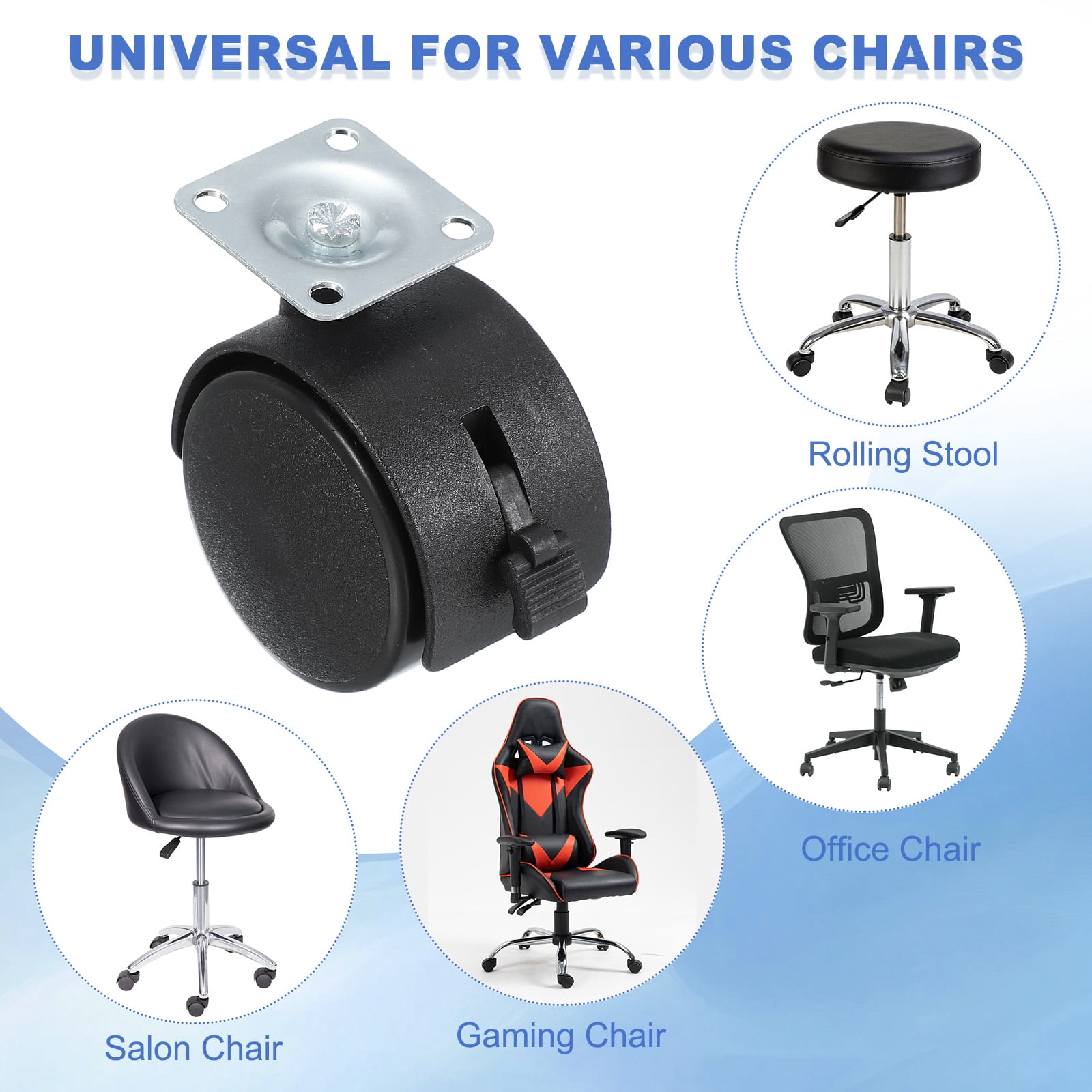 Uxcell Office Chair Wheels Replacement 2", 8 Pcs Nylon Heavy Duty Office Furniture Casters Wheels with Universal Wheel for Hardwood Floor Carpet, Black(Style 6 with Brake)