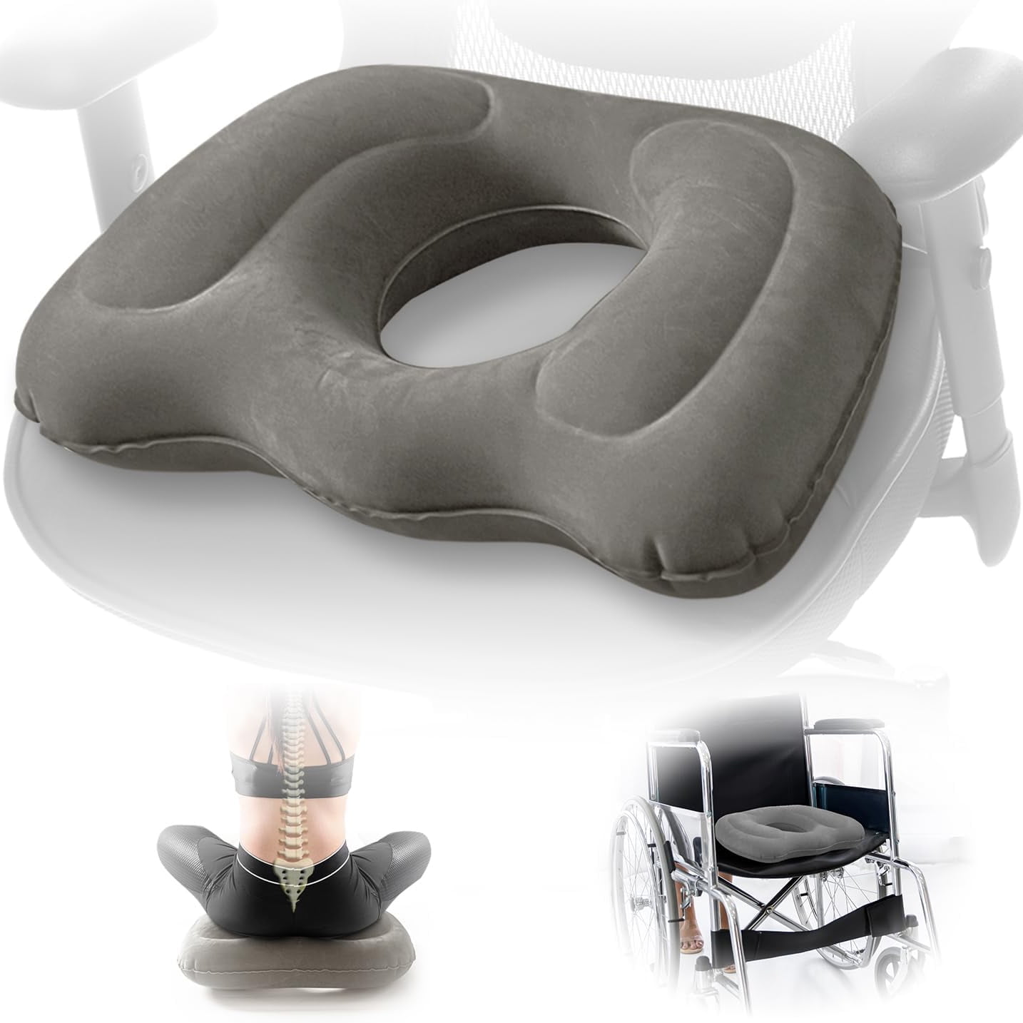 XIRQI Donut Seat Cushion, Inflatable Sitting Cushion, Coccyx Cushion, Portable Inflatable Donut Cushion