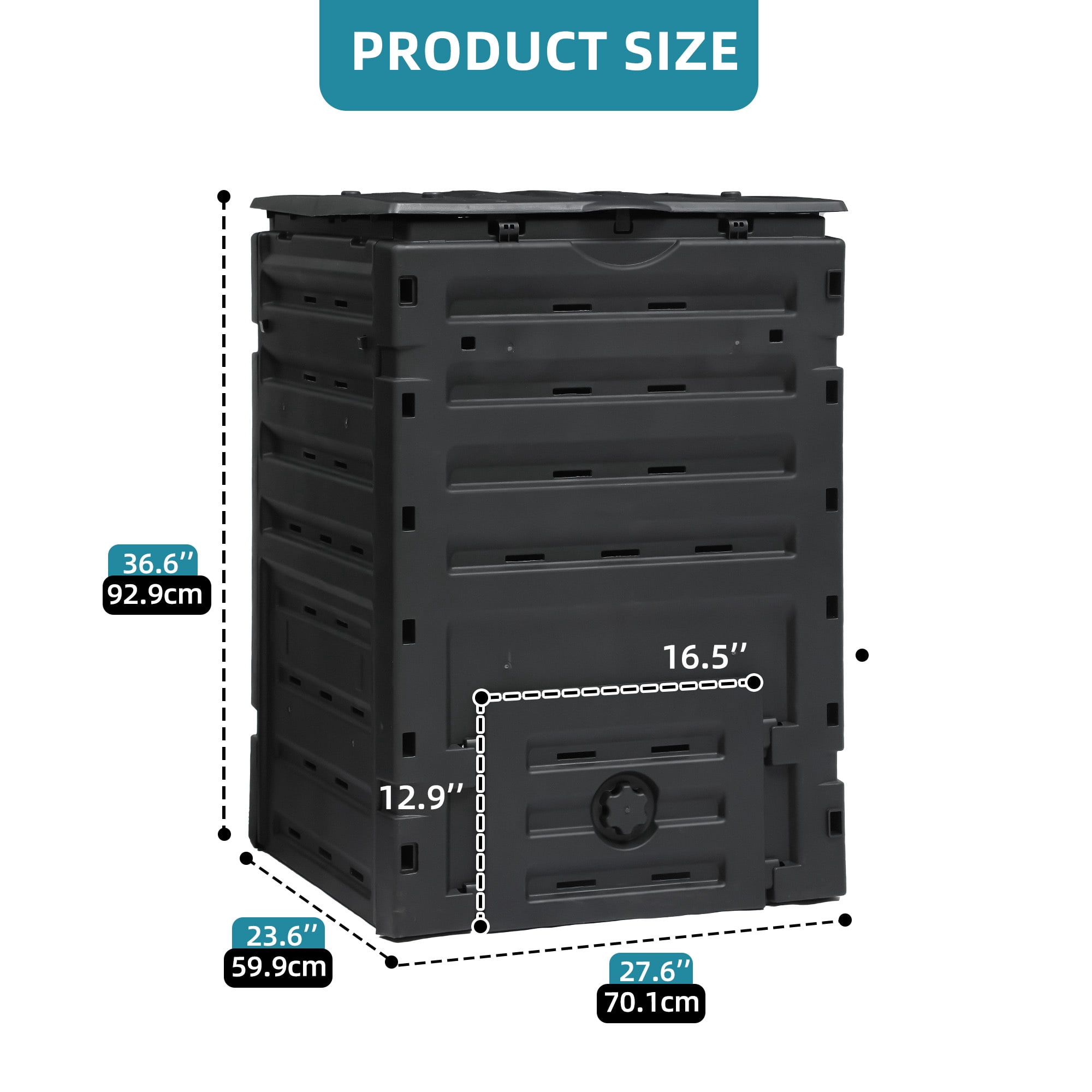 Uforic 120 Gallon Large Outdoor Compost Bin, Garden Compost Tumbler with Secure Snap-on Lid & Aeration System, Black