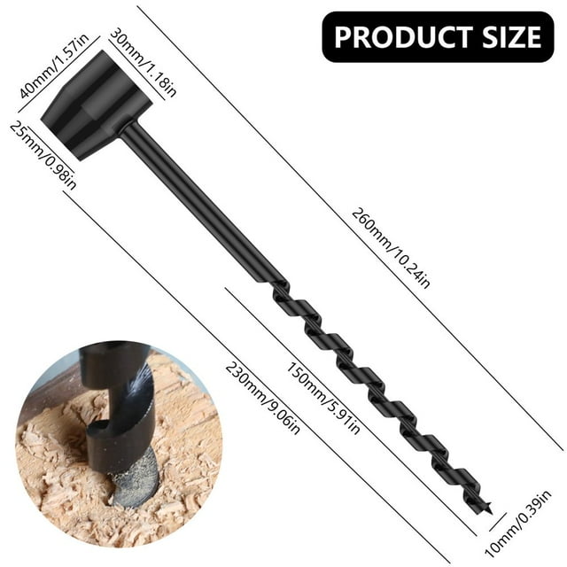 Bushcraft Perceuse à Main en Acier au Carbone, Tarière Manuelle, Perceuse de Survie Portative à Main, Outil de Perçage et de Perçage pour Camping et Randonnée en Plein Air