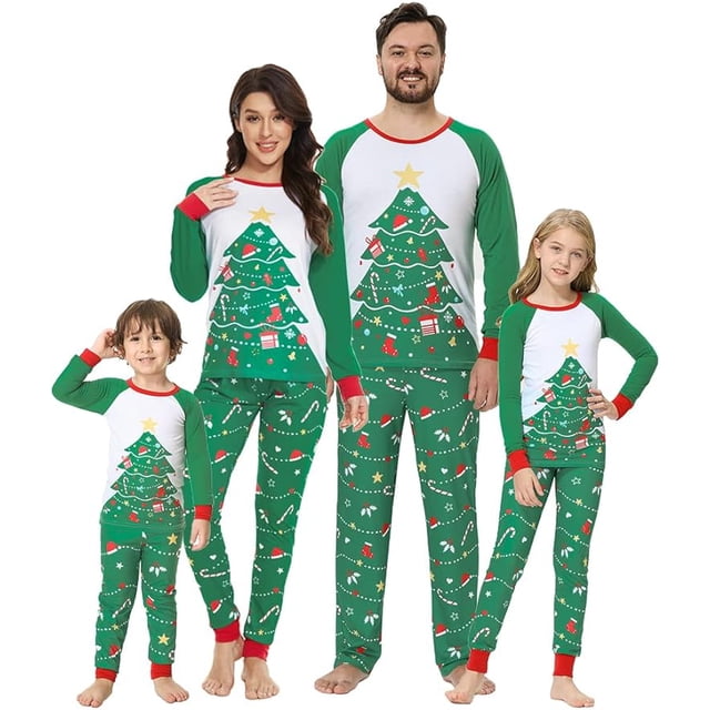 VENTELAN Conjunto de pijamas navideños a juego para la familia, ropa de dormir navideña de Papá Noel, conjunto de pijama navideño para parejas y niños