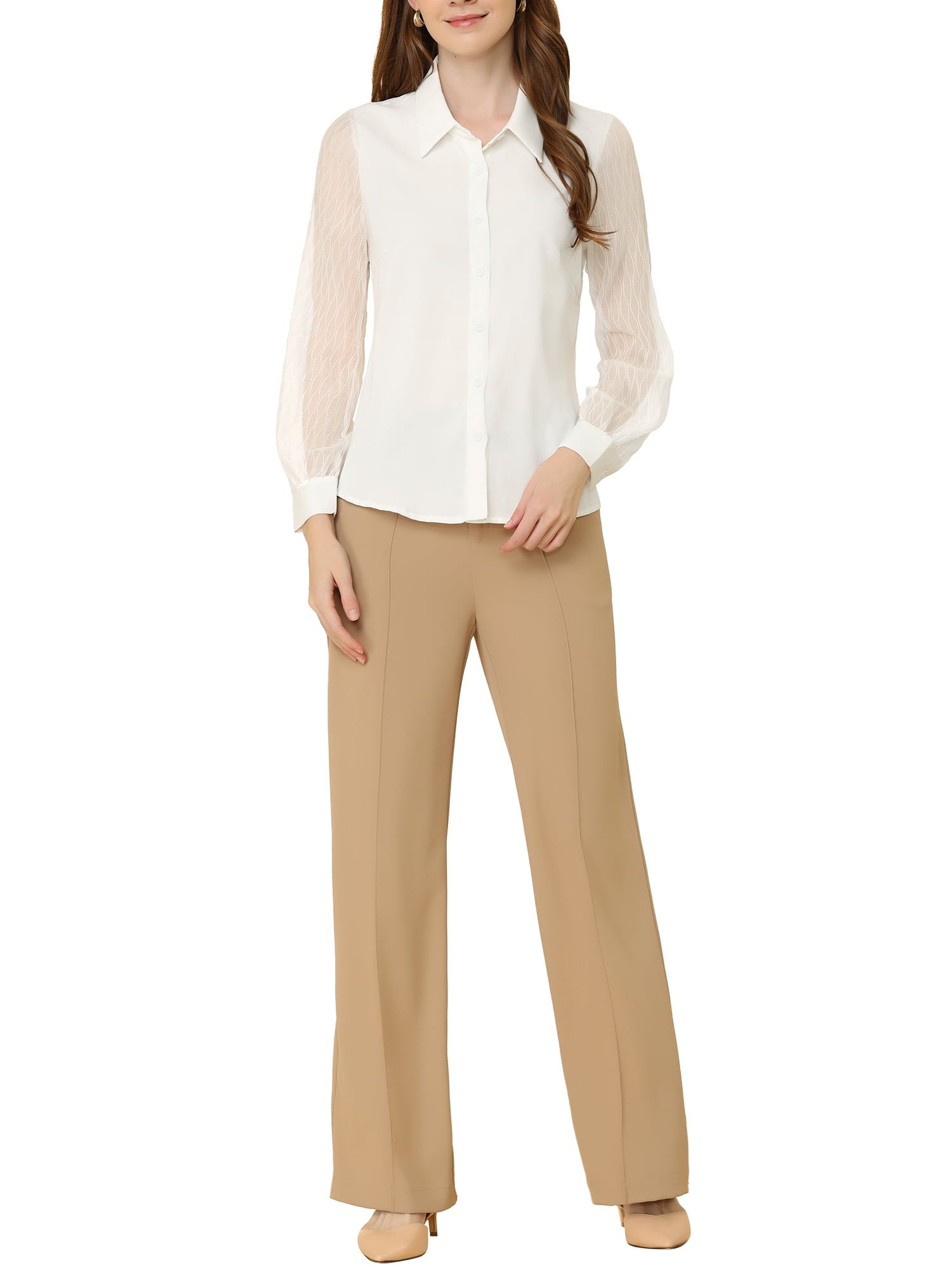 MODA NOVA Junior's Work Office Shirt Textured Sheer Sleeve MODA NOVA Junior's Work Office Shirt Textured Sheer Sleeve