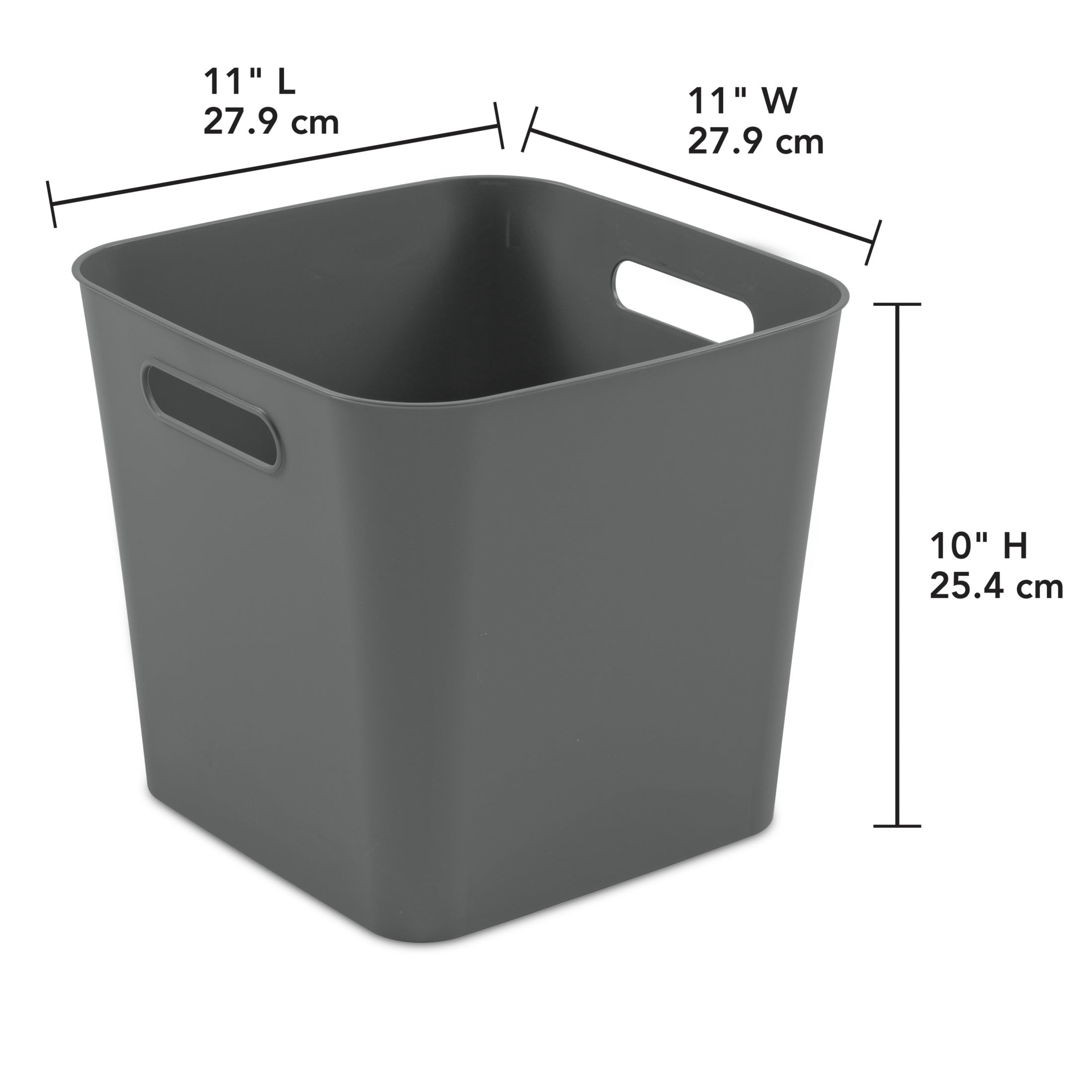 (3 pack) Mainstays Cube Bin, Open Plastic Storage Containers, Versatile Stylish Organizers with Handles, Gray Flannel