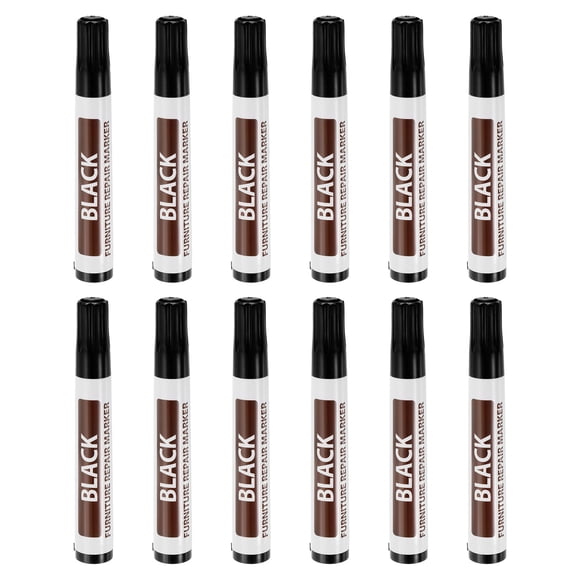 Uxcell Furniture Repair Wood Markers, 12 Pack Black Touch Up Filler Sticks, Oil Based Paint Markers for Scratches, Wood Floors