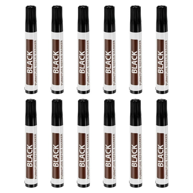 Marcadores de reparación de muebles Uxcell, paquete de 12, varillas de relleno negro, marcadores de pintura a base de aceite para rasguños, pisos de madera