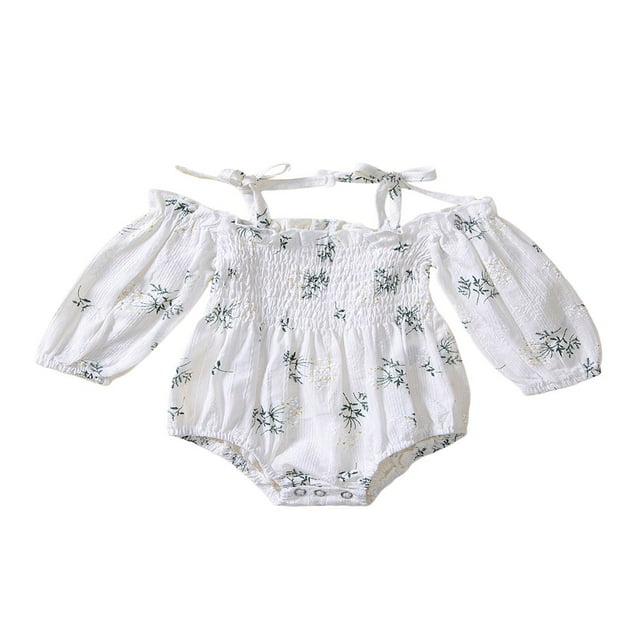 Barboteuse Bébé Imprimé Floral Manches 3/4 Design Attaches Doubles Bretelles Fermeture à Pression Mignonne Combinaison