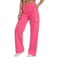 thumbnail image 2 of ZHOGXU Big Girls Boys Cargo Pants With Pockets Drawstring Elastic Waist Solid Color Wide Leg Loose Fit Comfortable Trousers For Outdoor Activities Watermelon Red 10-11 Years, 2 of 4