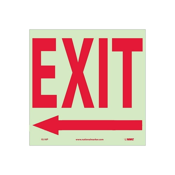 National Marker Exit (With Left Arrow) 10X10 Adhesive Glow GL16P