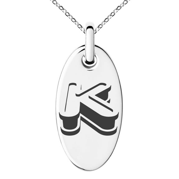 Stainless Steel Letter K Initial 3D Monogram Engraved Small Oval Charm Pendant Necklace