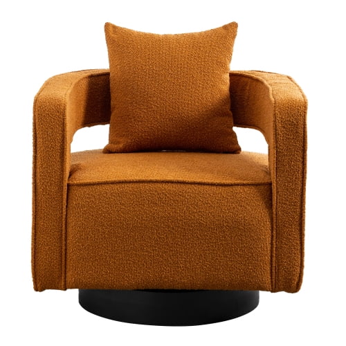 Leumius Swivel Accent Chair with Open Back,Modern Single Sofa Chair With Weathered Base for Nursery Bedroom Living Room Hotel Office, Club Chair Leisure Arm Chair for Lounge,Caramel Polyester