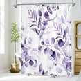 thumbnail image 2 of Purple Spring Floral Shower Curtain, Modern Plants Botanical Fabric Cloth Shower Curtains for Chic Elegant Bathroom Decor, Summer Watercolor Eucalyptus Leaf, 72x72, 2 of 6