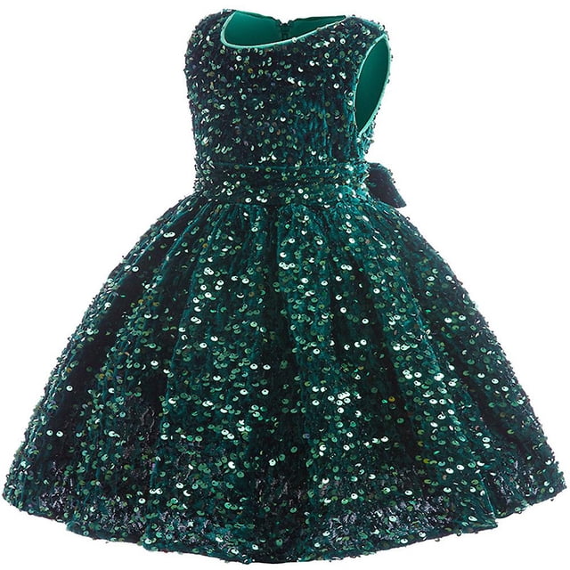 Robe de Princesse Sans Manches à Sequins avec Nœud Décoratif pour Filles, Robe de Soirée de Noël, Mariage, Bal