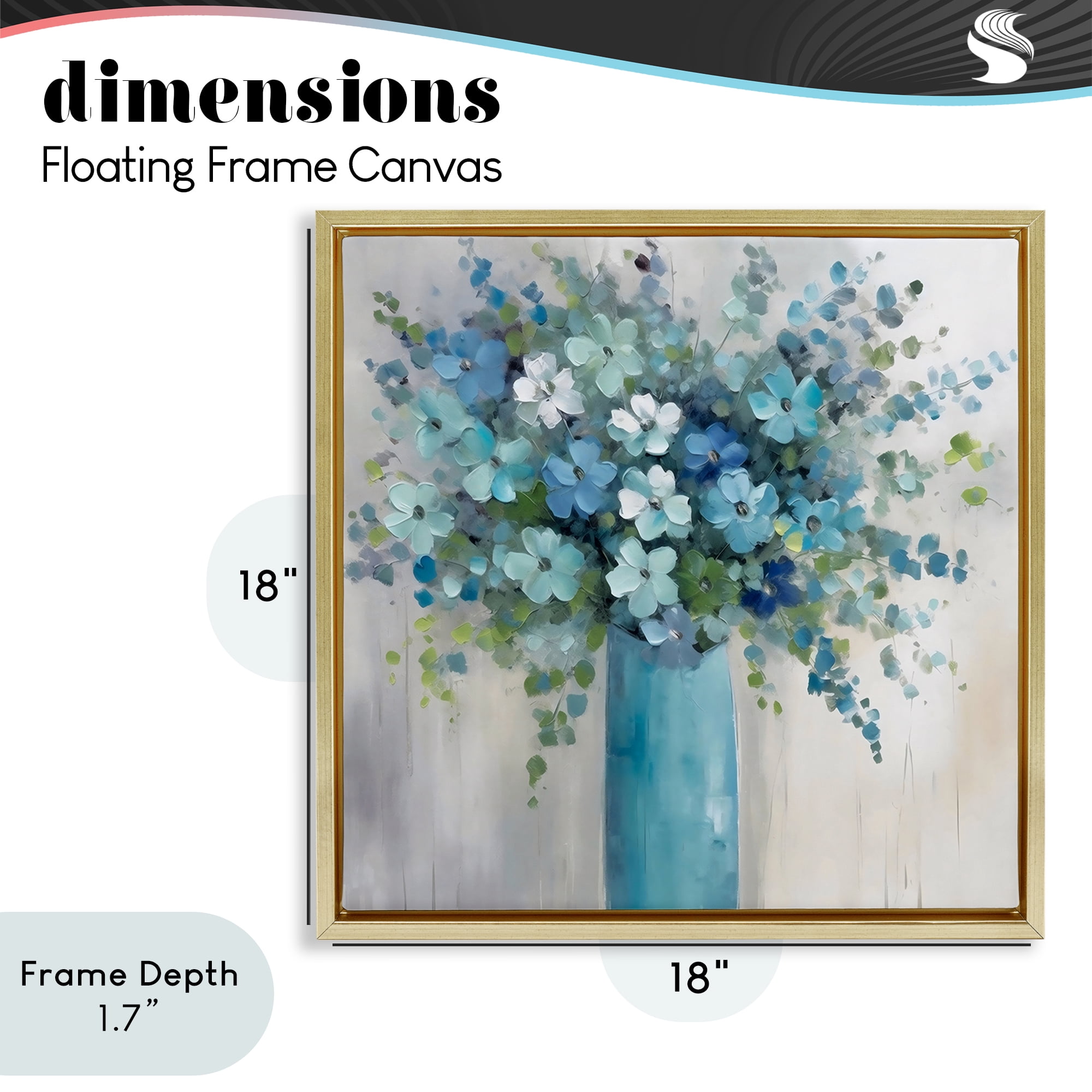 Stupell Industries Indigo Bouquet in Blue Vase Gold Framed Floater Canvas Wall Art, design by Creative Studio